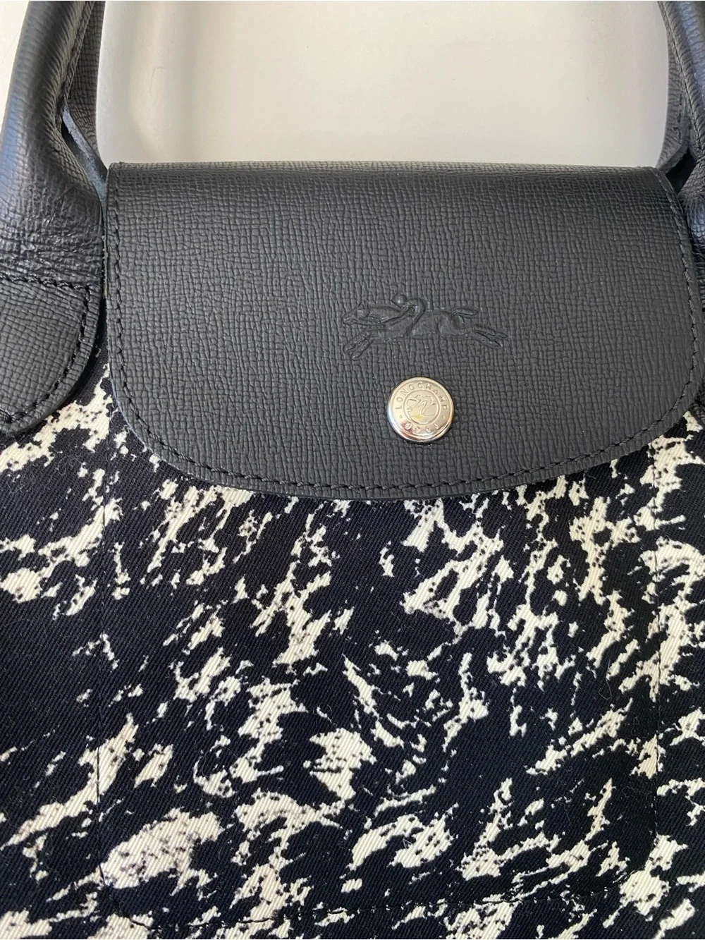 Longchamp Le Pliage Appaloosa Black White Coated Canvas Crossbody Bag Small